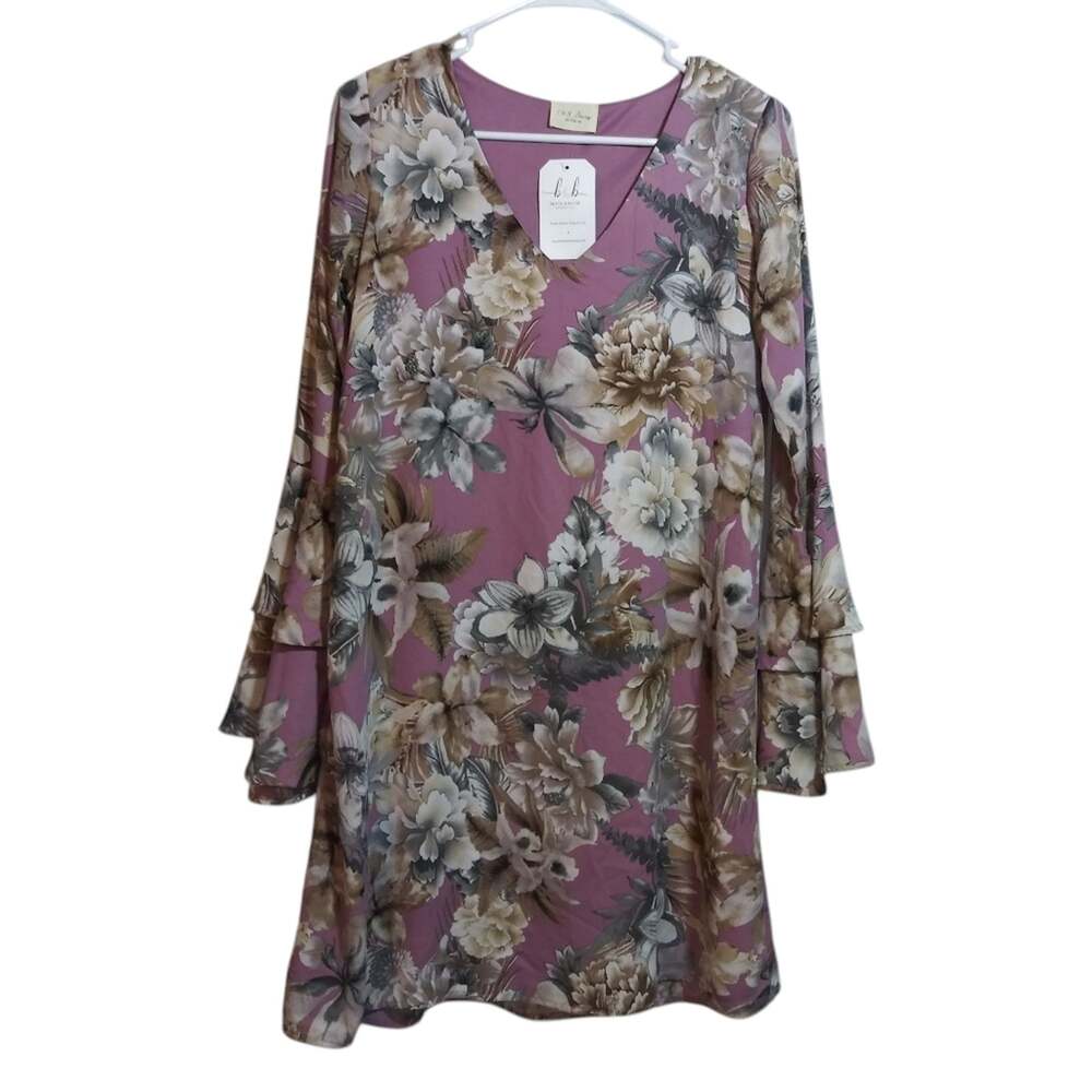 143 Story By Line Up Blush Pink Floral Mini Dress V Neck Flare Sleeve Size Small